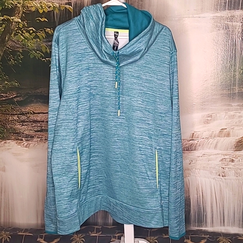 RBX Womens 3X turquoise comfy cozy cowl turtle neck athletic sweatshirt
